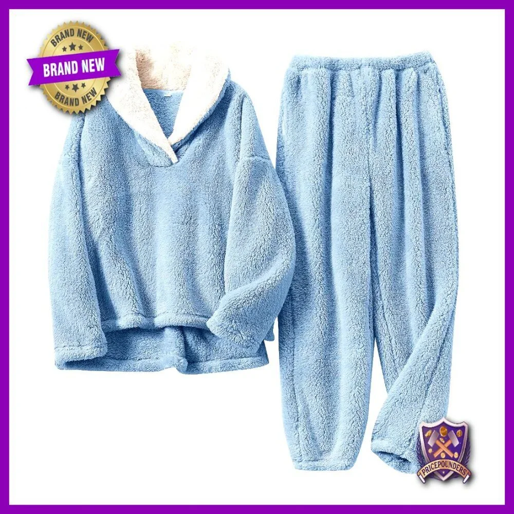 Women's Fleece Pajama Set Medium Loose Fit Winter Sleepwear Soft Plush